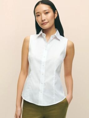 Brooks Brothers Crisp White Non-Iron Sleeveless Button-Up Shirt
